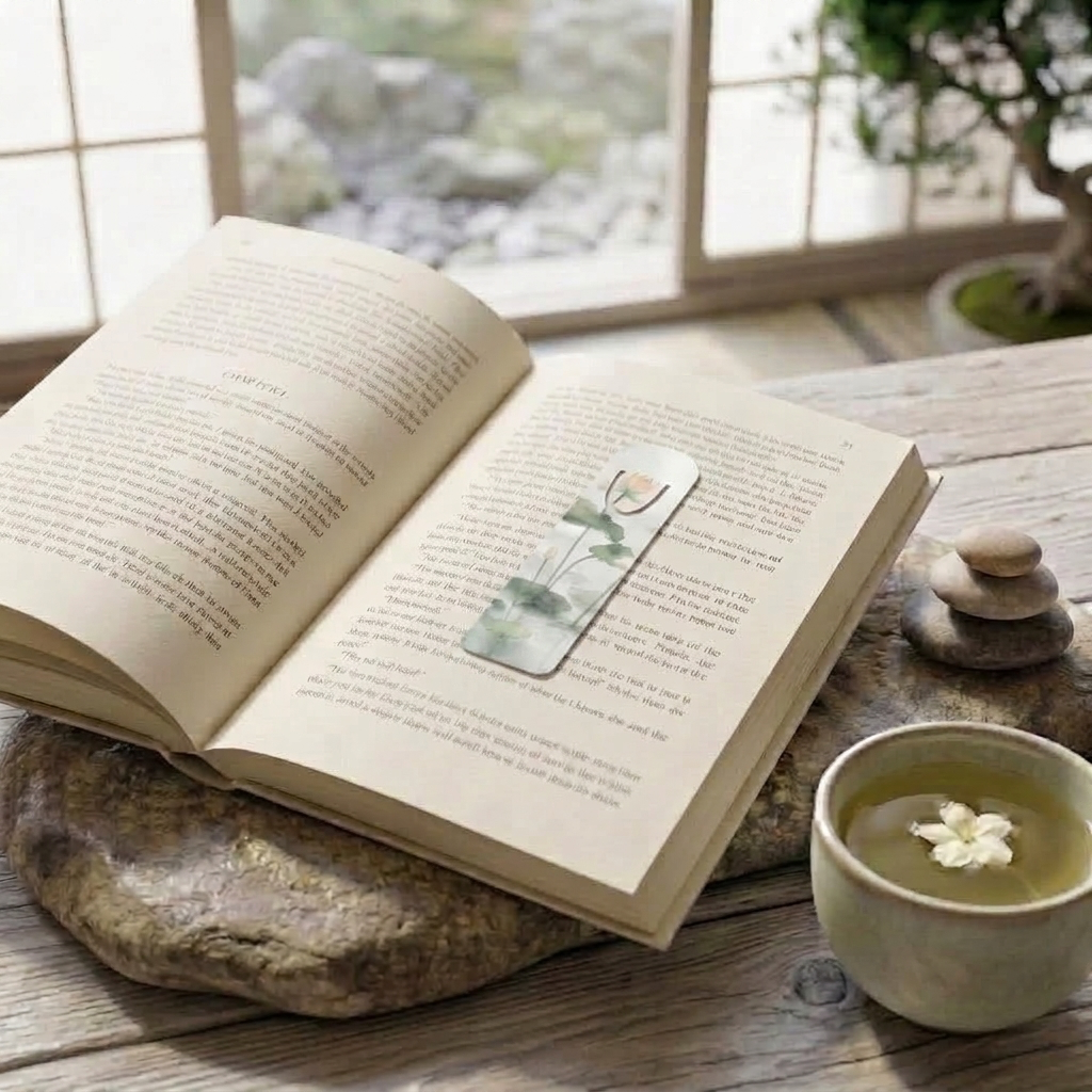 Lotus Watercolor Bookmark — Floral Metal Corner Bookmark for Readers